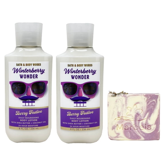 Bath & Body Works Winterberry Wonder 2 Pack Body Lotion Bundle with a Lavender Dream Bar Soap - Full Size