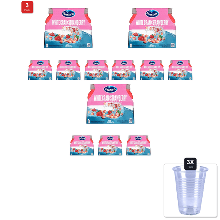 3 Pack | Ocean Spray White Cranberry Strawberry Juice Drink 10 Fl Oz Bottles 6 Count (Pack Of 4) & 3x Disposable Cup