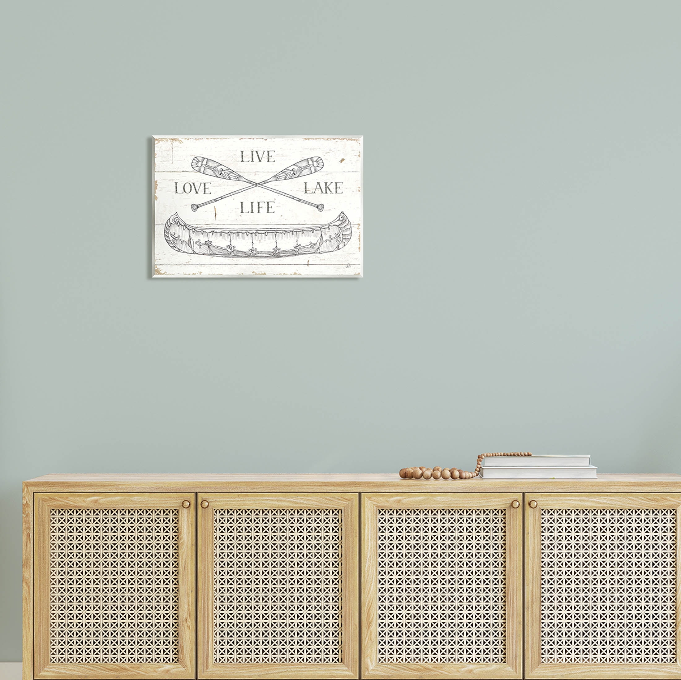 Stupell Industries Live Love Lake Rustic Canoe Oars Graphic Art Unframed Art Print Wall Art, Design by Daphne Brissonnet