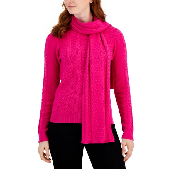 Women's Solid Cable Scarf Sweater Pink Tutu S
