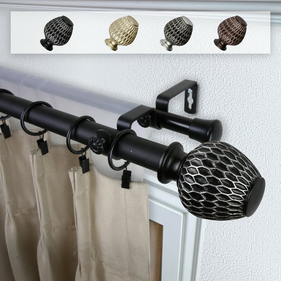 Domovina Atiya 1" Double Curtain Rod-Color:Black,Size:66-120"