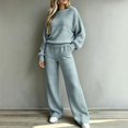 thumbnail image 3 of YHCY Womens 2 Piece Ribbed Knit Outfit Long Sleeve Crew Neck Tunic Sweatshirt Basic Straight Wide Leg Sweatpant Lounge Trendy Suits Oversized Dressy Sets Travel Vacation Sweatsuit Light Blue M, 3 of 7