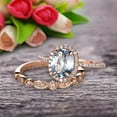 thumbnail image 3 of 1.75 Carat Round Cut Aquamarine Bridal Ring Set With Matching Wedding Band On 10k Rose Gold Art Deco, 3 of 5