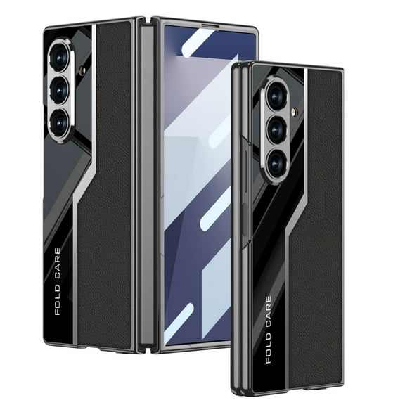 Dteck Case for Samsung Galaxy Z Fold 7,Shockproof Leather PC Case Built-in Front Screen Protector Cover for Galaxy Z Fold 7,Black