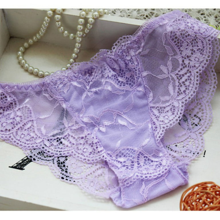Clearance!New Women Cute Underwear Satin Lace Embroidery Bra Sets with  Panties Purple 34/75B 