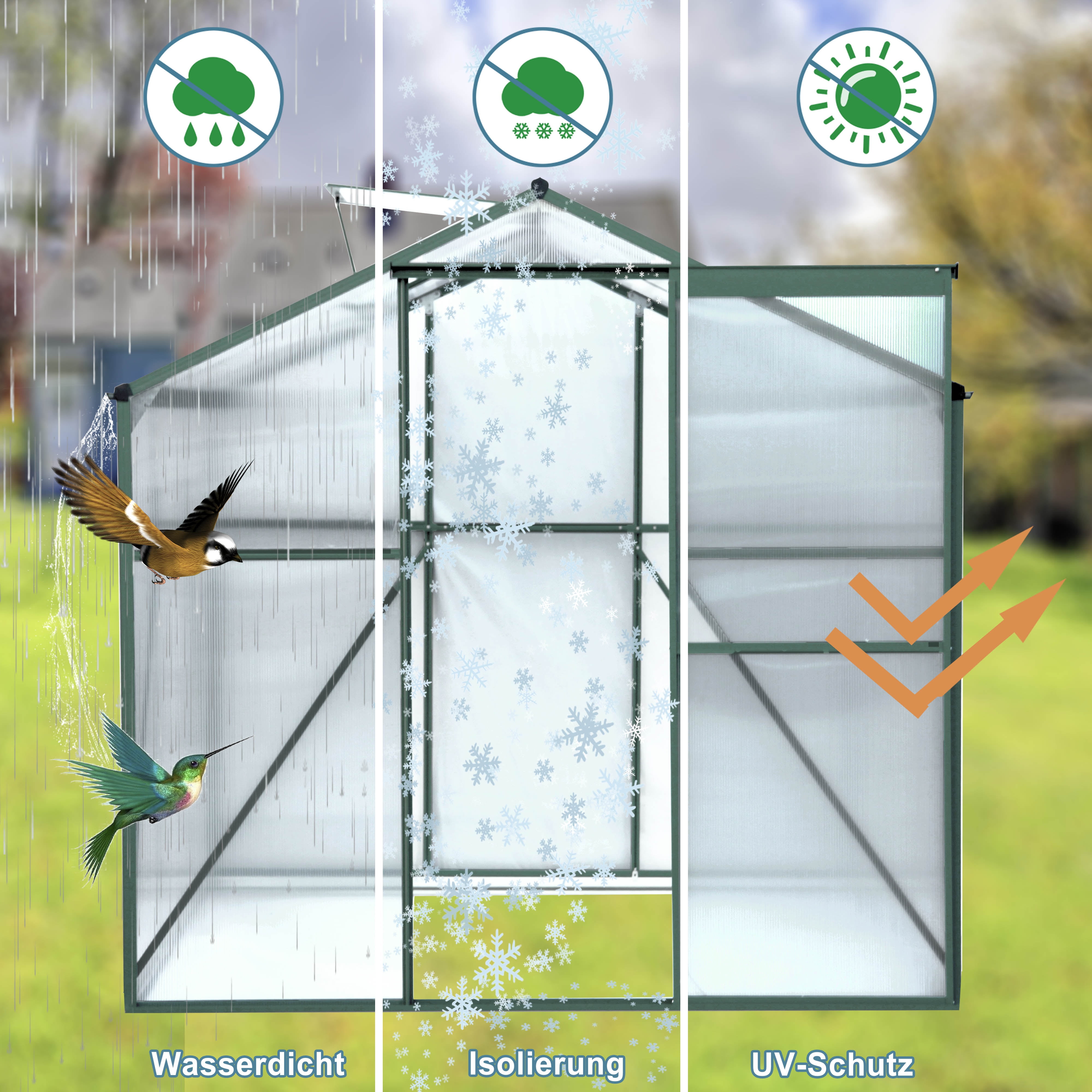 Robust 6x8FT Greenhouse with Powder-Coated Aluminum Frame - UV-Resistant Panels, Sliding Door, Rain Gutters, Ventilation Window - Ideal for Gardening and Plant Protection