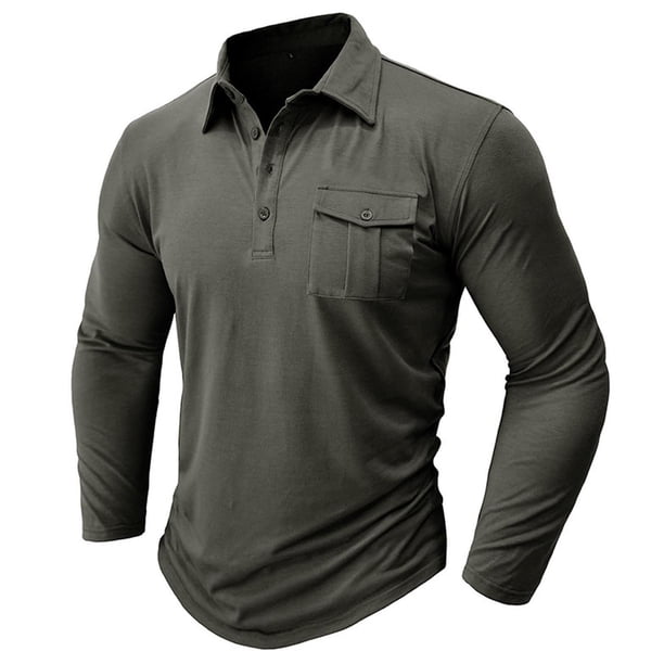 Blusas y camisas de manga larga con cuello redondo para hombre, cuello redondo, botones, boca plana, deportivas para hombre, blusas y camisas de manga larga con cuello redondo para hombre