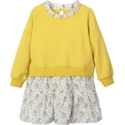 ContiKids Toddler Girls Casual Cotton Long Sleeve Floral Sweatshirts Dress Yellow 5-6 Years