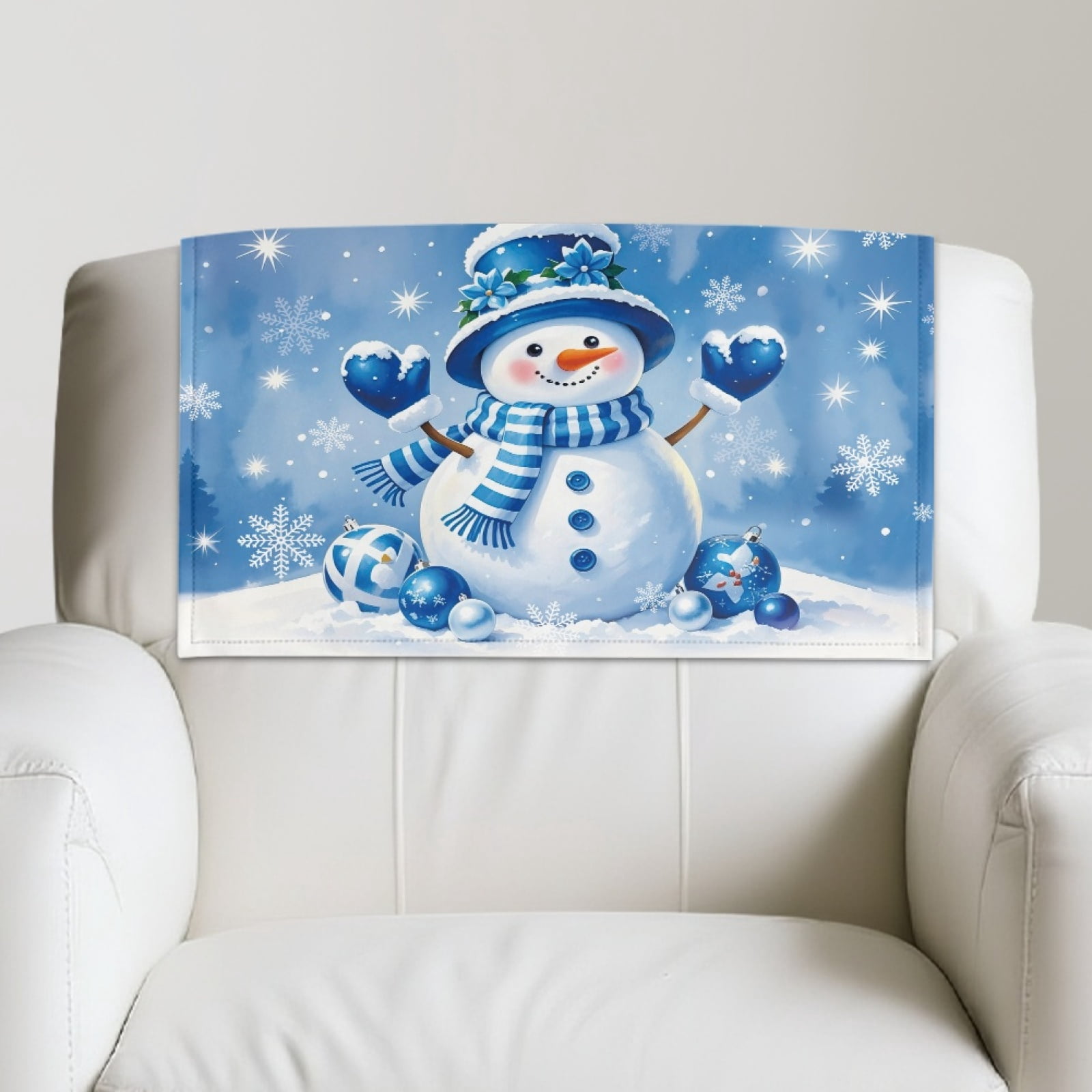 Xixirimido Blue Christmas Snowman Pattern Headrest Covers for Recliners Leather Dining Chair Slipcovers Universal Sofa Headrest Cover Office Chair Headrest Covers, 1Pcs