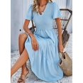 thumbnail image 6 of Women Sundress Summer Floral Short Sleeve Wrap V Neck A-Line Midi Dress M, 6 of 10
