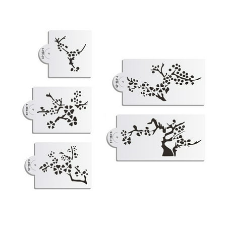 

Partygee 5pcs/set Cherry Tree Hollow Cake Mold Cookie Cutter Stencil Fondant Spray Mould DIY Chocolate Decorating Tools