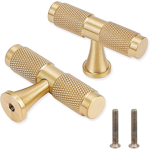 Gold Kitchen Cabinet Knobs, Brushed Brass Dresser Knobs, Single Hole Cabinet Knob T Bar Pull Handles Furniture Door Knobs For Kitchen Cupboard Cupboar