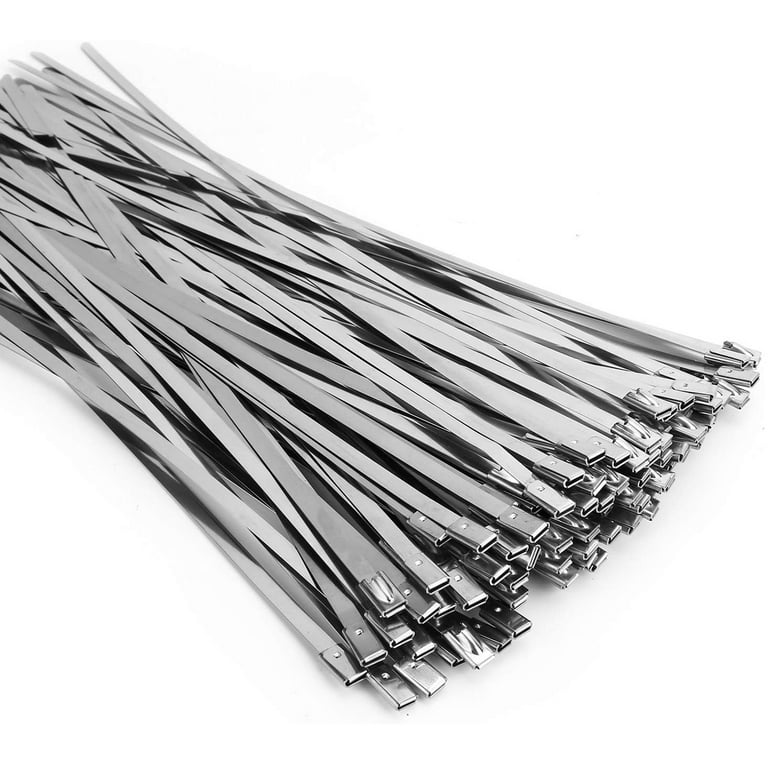 Metal Zip Ties (100PCS 11.8 Inch), 304 Stainless Steel