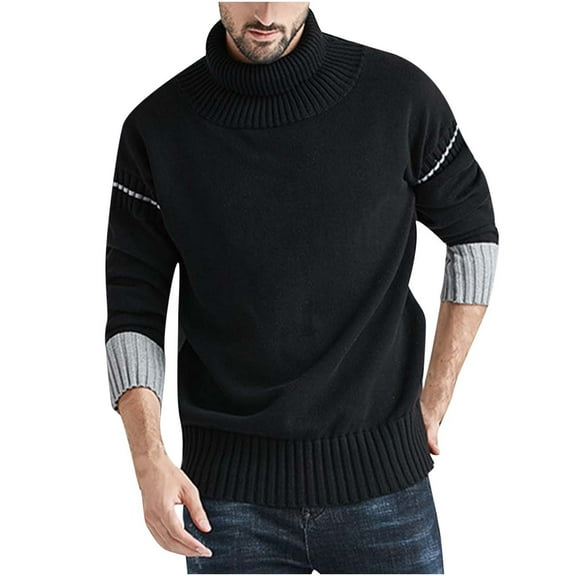 ZKCCNUK Men's Autumn Winter Casual Patchwork Lg Sleeve Knit Sweater Top Blouse