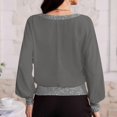 thumbnail image 6 of Women's Dressy Sequin Top Long Sleeve Chiffon Shirt Sparkle Patchwork Crewneck Blouses Spring Casual Clothes, 6 of 6