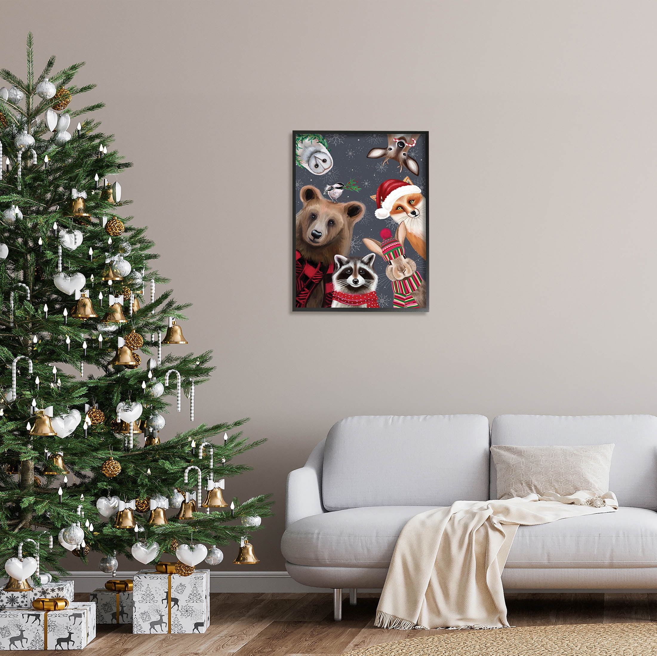 Stupell Industries Cozy Woodland Creatures Patterned Graphic Art Black Framed Art Print Wall Art, Design by Elizabeth Tyndall