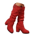 thumbnail image 3 of Rotm Cowboy Boots for Women Womens Mid Knee High Boots Chunky Heel Slouchy Metal Buckle Side Zipper Fashion Winter Shoes Red,7, 3 of 7
