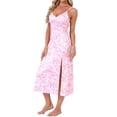 thumbnail image 4 of INSPIRE CHIC Women's Nightgown Chemise Floral Split Midi V Neck Bow Spaghetti Strap Cami Lingerie Pajama Dress L White with Pink Floral, 4 of 6