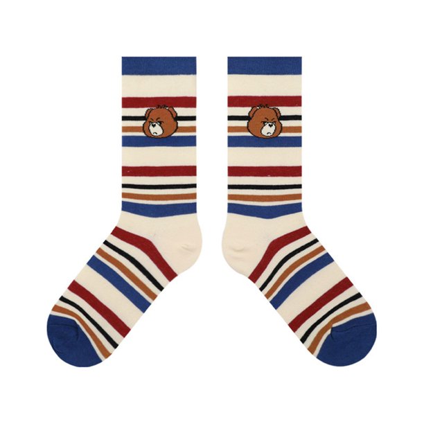Calcetines unisex de algodón con estampado de oso a rayas y contraste de colores para monopatín