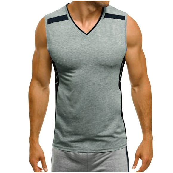 CHGBMOK Compression Tank Top Men Fashionable Spliced Solid Color Sports and Casual Round Neck Top Sizes M-3XL