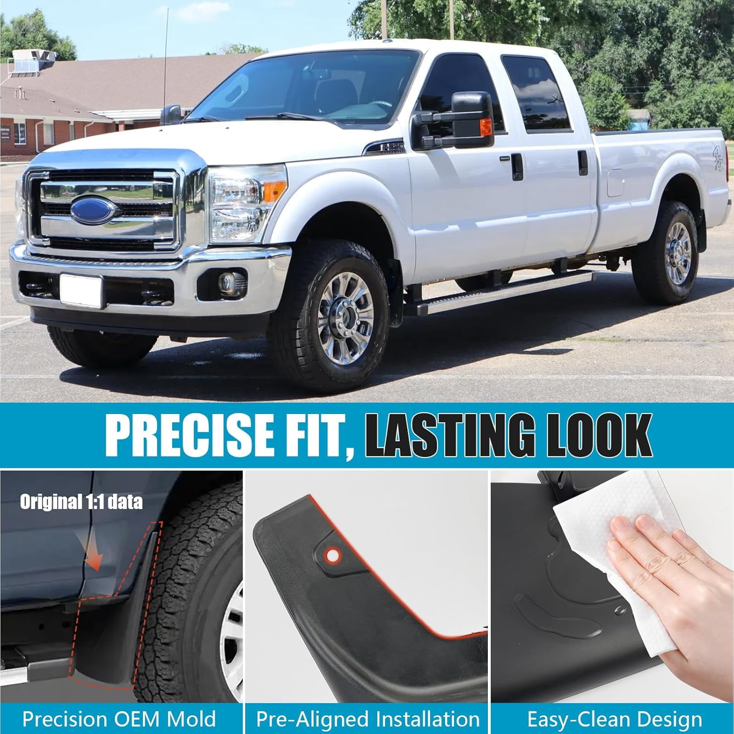 Mud Flaps for 2011-2016 Ford F250 F350 F450 F550 Super Duty with  Flares Accessories, Mudguards Upgraded All Weather Wheel Splash Guards Mud Guards Exteriores Body Kit, Front & Rear 4pcs