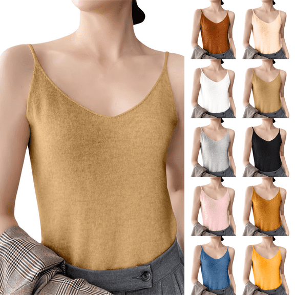 Camisole Tank Tops for Women Sleeveless V Neck Ribbed Knit Vest Top 2026 Summer Fashion Clothing Camel S