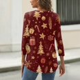 thumbnail image 4 of WTOBBY Women's Christmas Snowflake Tree Print V-Neck Decorative Button 3/4 Sleeve T-Shirt with Merry Christmas, Ladies Holiday Season Top for Casual Fashion Wear,Gold L, 4 of 5