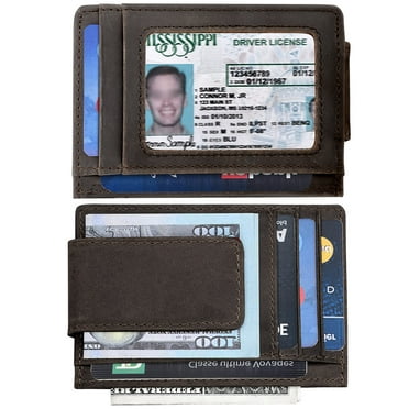 Men's Leather Money Clip, EEEkit RFID Blocking Wallet, Magnetic and Slim Purse, Card Holder, Business Card Billfold
