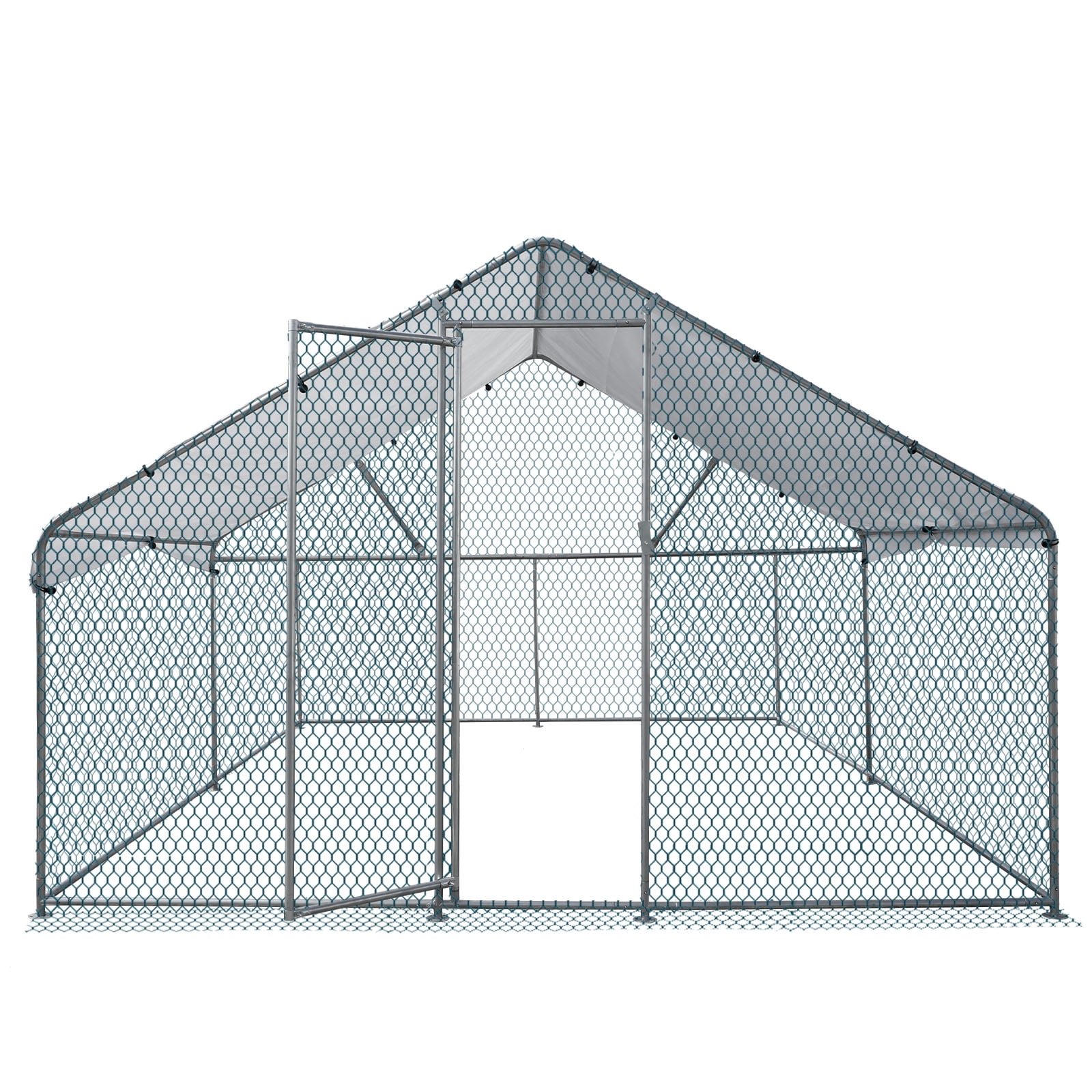 Large Peak Walk-in Chicken Coop, Heavy Duty Metal Chicken Run for Chickens with Waterproof and Anti-UV Cover, for Outdoor and Yard Farm Use, 9.8' x 6.5' x 6.5'