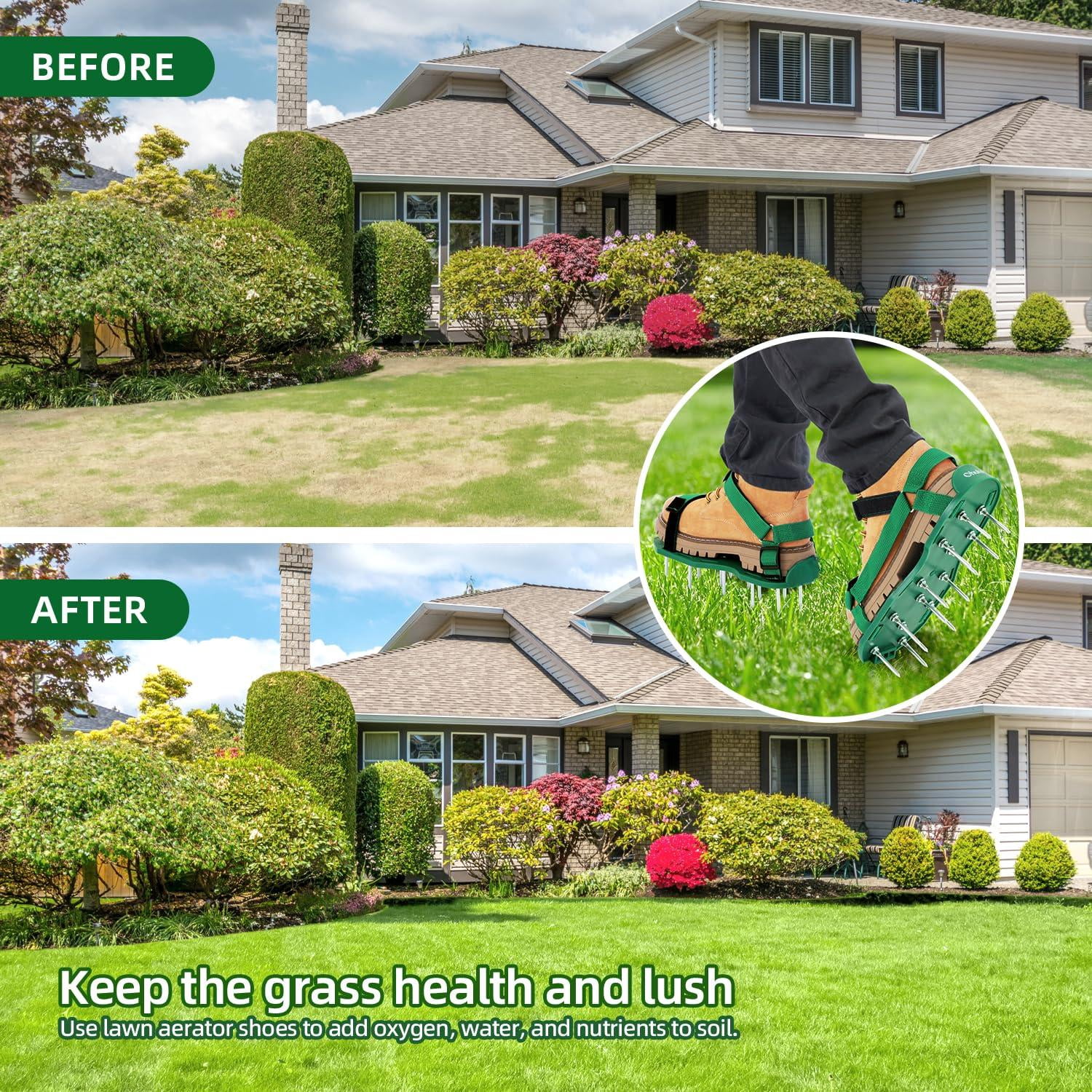 Lawn Aerator Shoes For Grass: Free-installation Aeration With Stainless Steel Shovel  Heavy Duty Spike Aerating Sandals Tool Yard Patio Garden