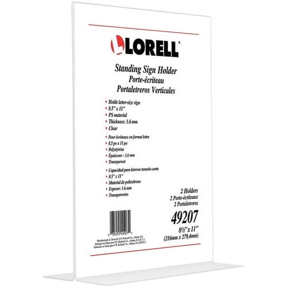 Lorell T-base Standing Sign Holder - Support 8.50" x 11" Media - Acrylic - 2 / Pack - Clear | Bundle of 10 Packs