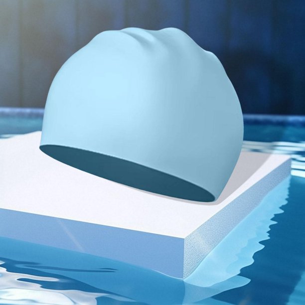 Gorro de natación de silicona, cómodo gorro de ducha para piscina con protección para los oídos, para hombres y mujeres, para cabello largo y corto, Azul
