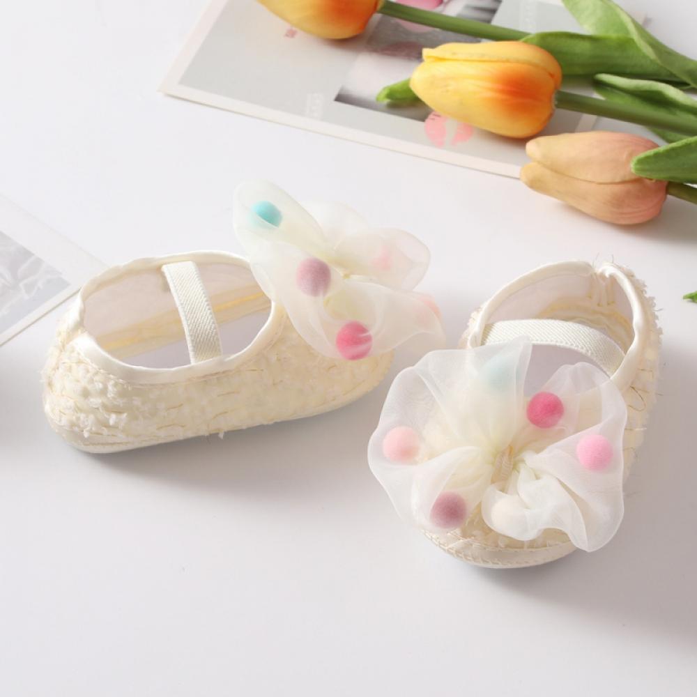 Baby Girl Shoes with Headband Set,Large Mesh Bowtie Princess Wedding Dress First Walking Shoes Toddler Soft Sole Prewalker Lightweight Crib Shoes Cute Newborn Girls Mary Jane Flats,Beige 0-18Month - image 4 of 7