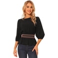thumbnail image 1 of Top peplum para mujer Blusa con cintura fruncida de media manga abullonada Negro L, 1 of 5