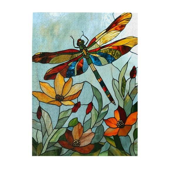 Stained Glass Dragonfly 500 Piece Puzzles for Adult, Colorful Flower Jigsaw Puzzle, Impossible Challenging Adult Puzzles for Happy Family Time, Great Gift for Puzzle Lovers