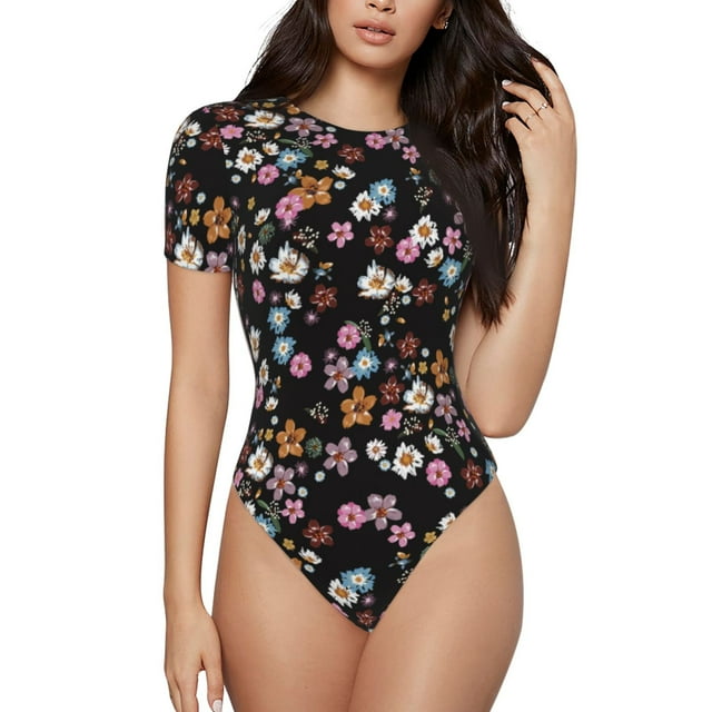 Fotbe Daisies Flowers Body de Mujer con Cuello Redondo y Mangas Cortas, Sin Mangas Ajustado, Suave, Cómodo y Básico-Medium