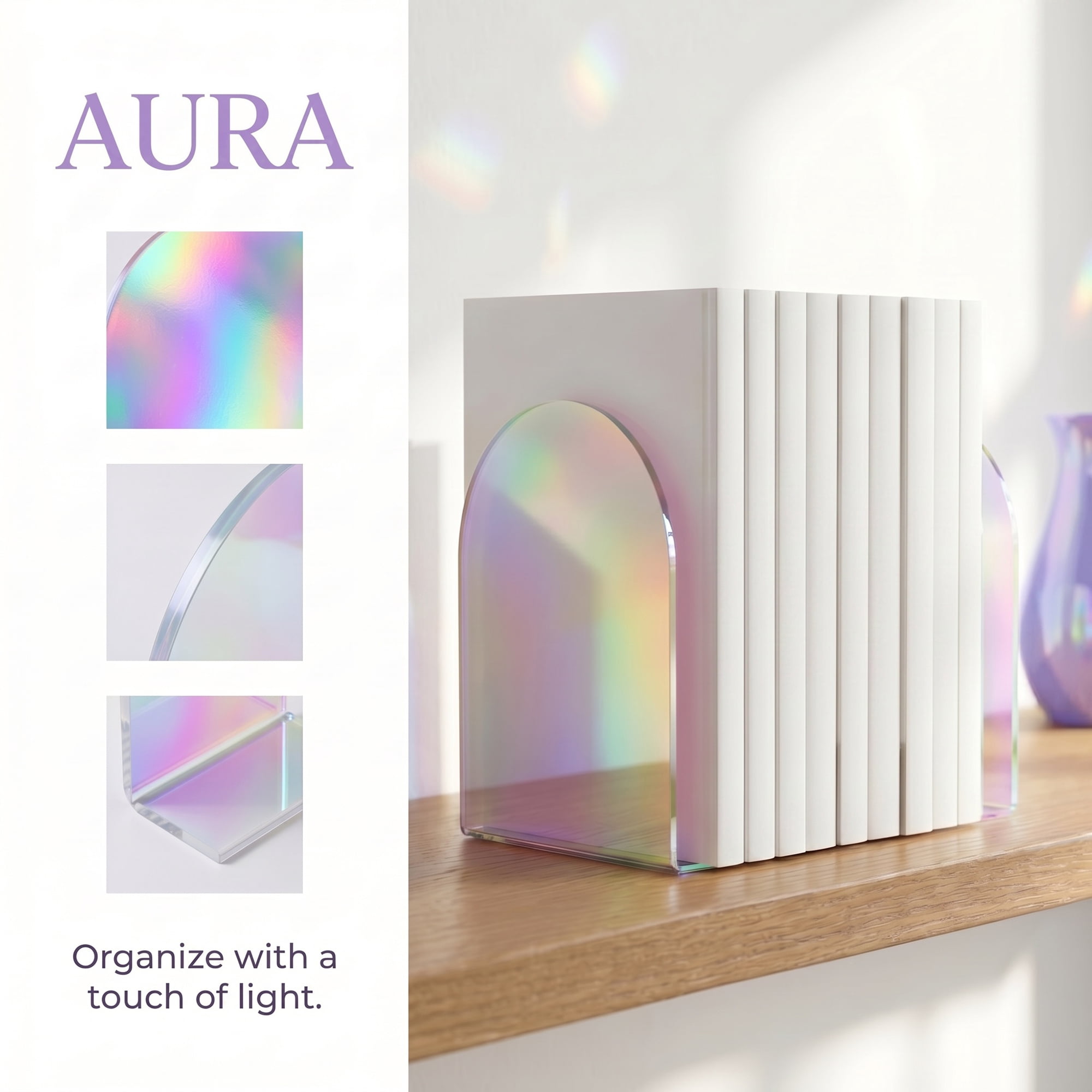 Unique Bargains 2Pcs Clear Acrylic Modern Non-Skid Bookends Laser Dazzle 4.7*3.9*6.1inch