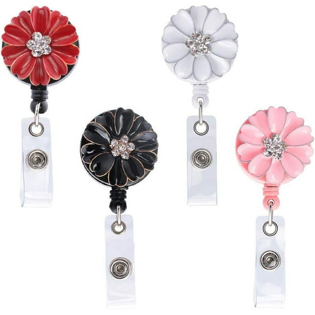 ORUYROP 24'' Retractable Badge Reel, Nurse ID Badge Holder with 360° Swivel Alligator  Clip (Camellia Crystal-4 Pack) 