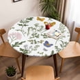 thumbnail image 5 of Pink Green Flower Elastic Fitted Round Table Cover Plant Butterfly Waterproof Outdoor Tablecloth for Holiday Party, Picnic, Patio & Dining Fits Tables Up to 36"-44", 5 of 8