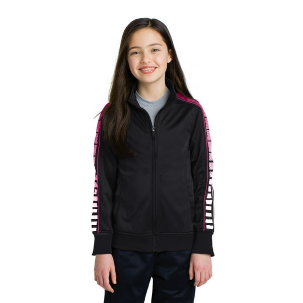 Sport-Tek® Chaqueta de chándal Tricot con sublimación de puntos para jóvenes. YST93 Negro/ Rosa deporte-tek YST93