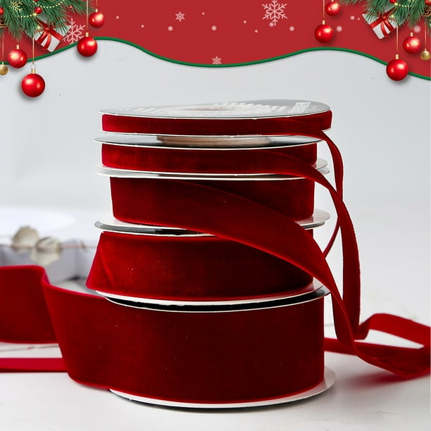 Cinta de Terciopelo Burdeos de 5 Yardas para Manualidades Navideñas: Lazos, Envoltorios de Regalo | 5 Anchos Diferentes | Textura Suave y Aterciopelada | 5 Yardas | Tela de Poliéster Roja