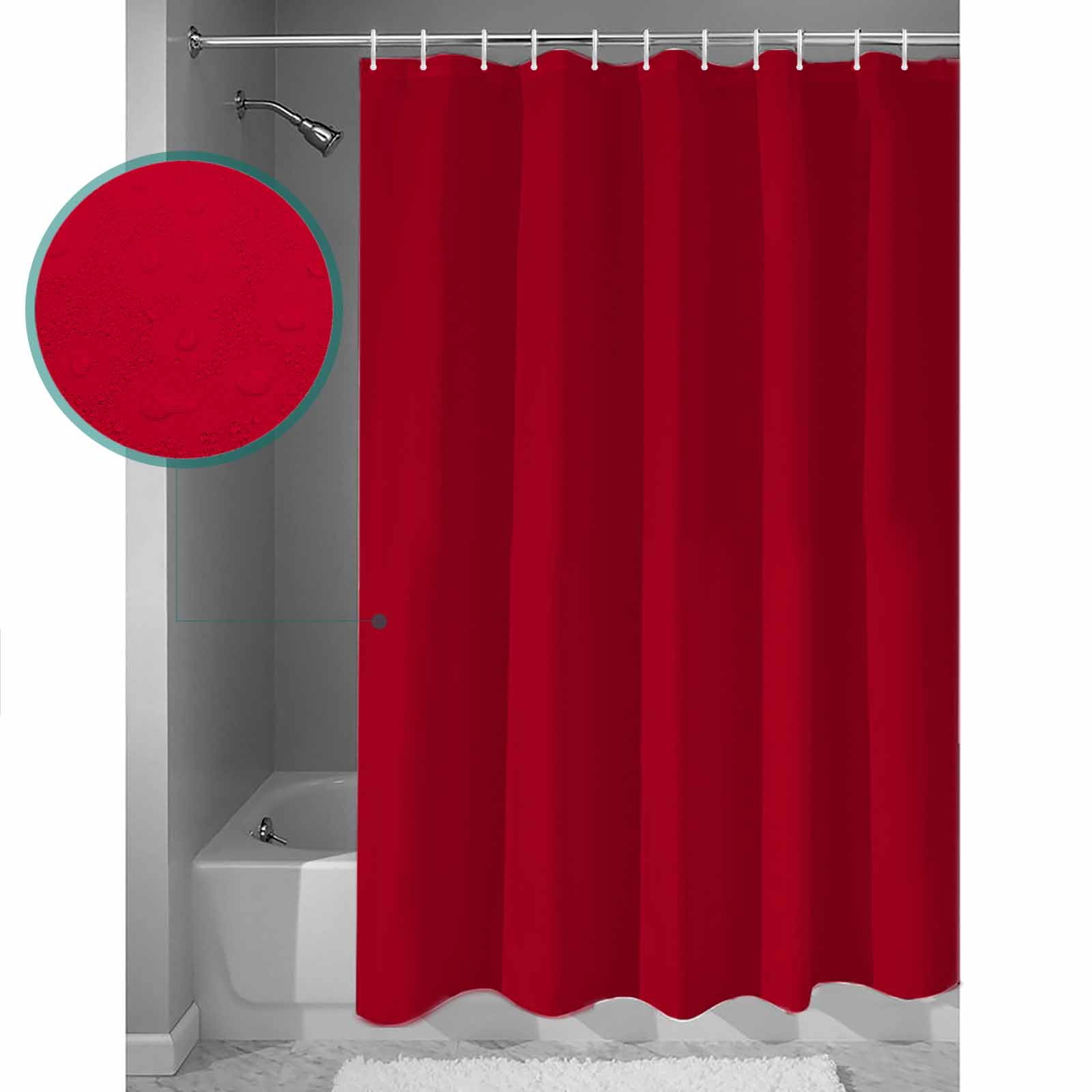 Solid Color Shower Curtain, 60" x 72", Red Waterproof Bathroom Curtain Washable Shower Curtain Set with 12 Hooks