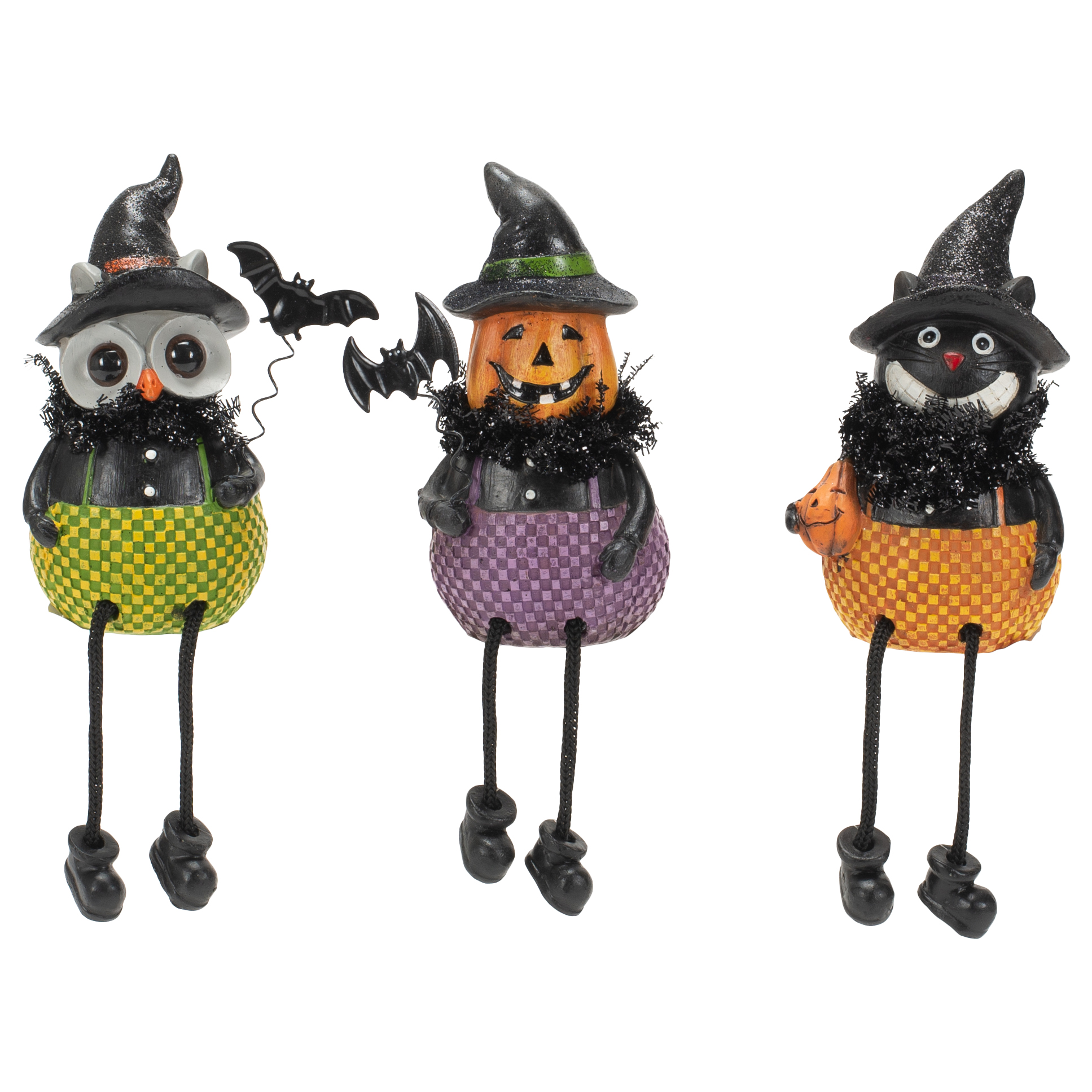 Witch Hat Shelf Sitter Black 6 x 3 Resin Stone Halloween Figurines Set