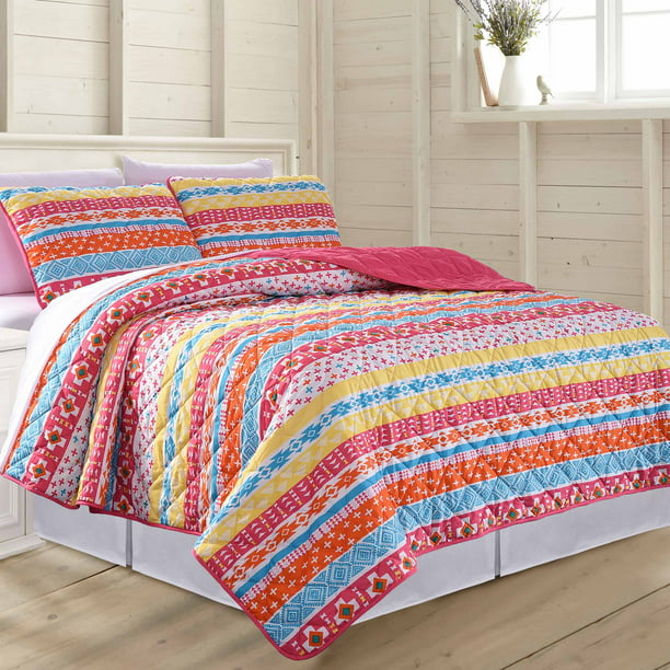 3-PIECE PRINTED REVERSIBLE COVERLET SET TRIBAL BANDS FULL/QUEEN ...