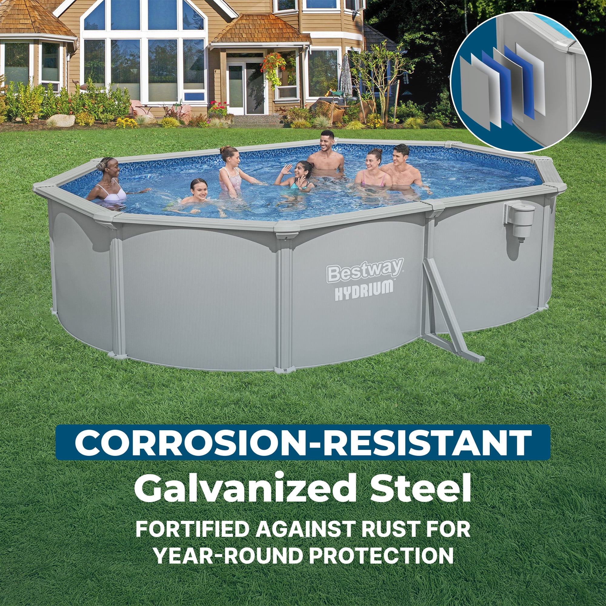 Bestway Hydrium 16'5" x 12' x 48" Steel Side Wall Above Ground Pool w/ Sand Pump & Accessories