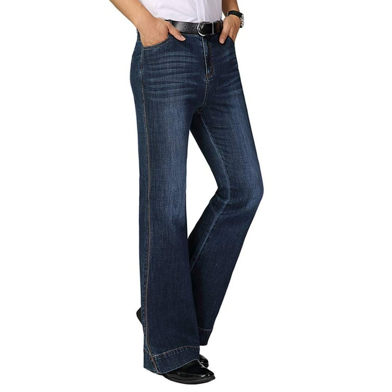 Haorun Men Bell Bottom Jeans Slim Fit Flared Denim Pants 60s 70s Vintage Wide Leg Trousers, Men's, Size: 30, Blue