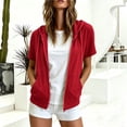 thumbnail image 6 of pstuiky Hoodies for Women Short Sleeve Zip up Hoodie Open Front Cover-Up Summer Casual Lightweight Thin Velvet Sweatshirt with Pocket Fashion Clothes for Sport, 6 of 9