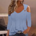 thumbnail image 2 of GigrtiJin Eyelet Cold Shoulder Shirts for Women Summer Trendy 3/4 Sleeve Tunic Tops Plus Size Solid Color V Neck Blouses, 2 of 6