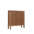 thumbnail image 3 of Modern Slatted Wood Shoe Organizer with Dual Flip Drawers, Slim Shoe Storage Cabinet, Wood Freestanding Organizer Shoe Rack for Entryway, Small Spaces, or Hallway, Walnut, 3 of 7