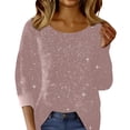 thumbnail image 2 of Women's One Shoulder Sequin Top, Glitter Ribbed Off Shoulder Blouse, Sparkling Party Outfit for Night Out, Evening Events and Holiday Celebration Pink M, 2 of 9